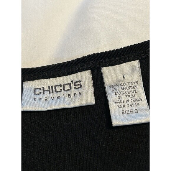 CHICO'S TRAVELERS Black Scoop Neck Top 3/4 Sleeves Metal Disc Trim Sz 3 (XL) - Picture 4 of 6